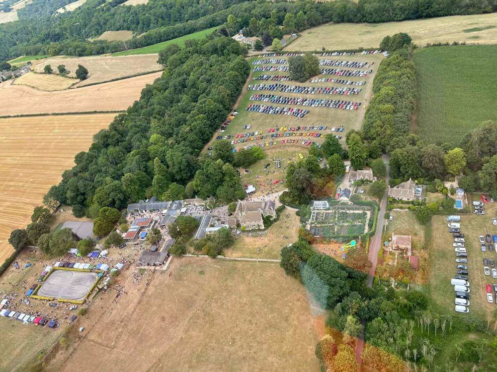 An aerial shot of Middlewick House Open Gardens event in 2022.