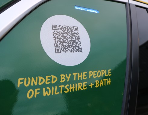 Funded By The People of Wiltshire and Bath on the side of a car