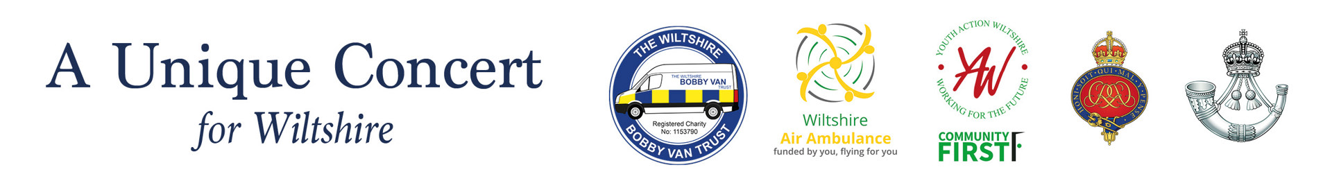 A collection of logos from The Wiltshire Bobby Van Trust, Wiltshire Air Ambulance, Community First and military organisations